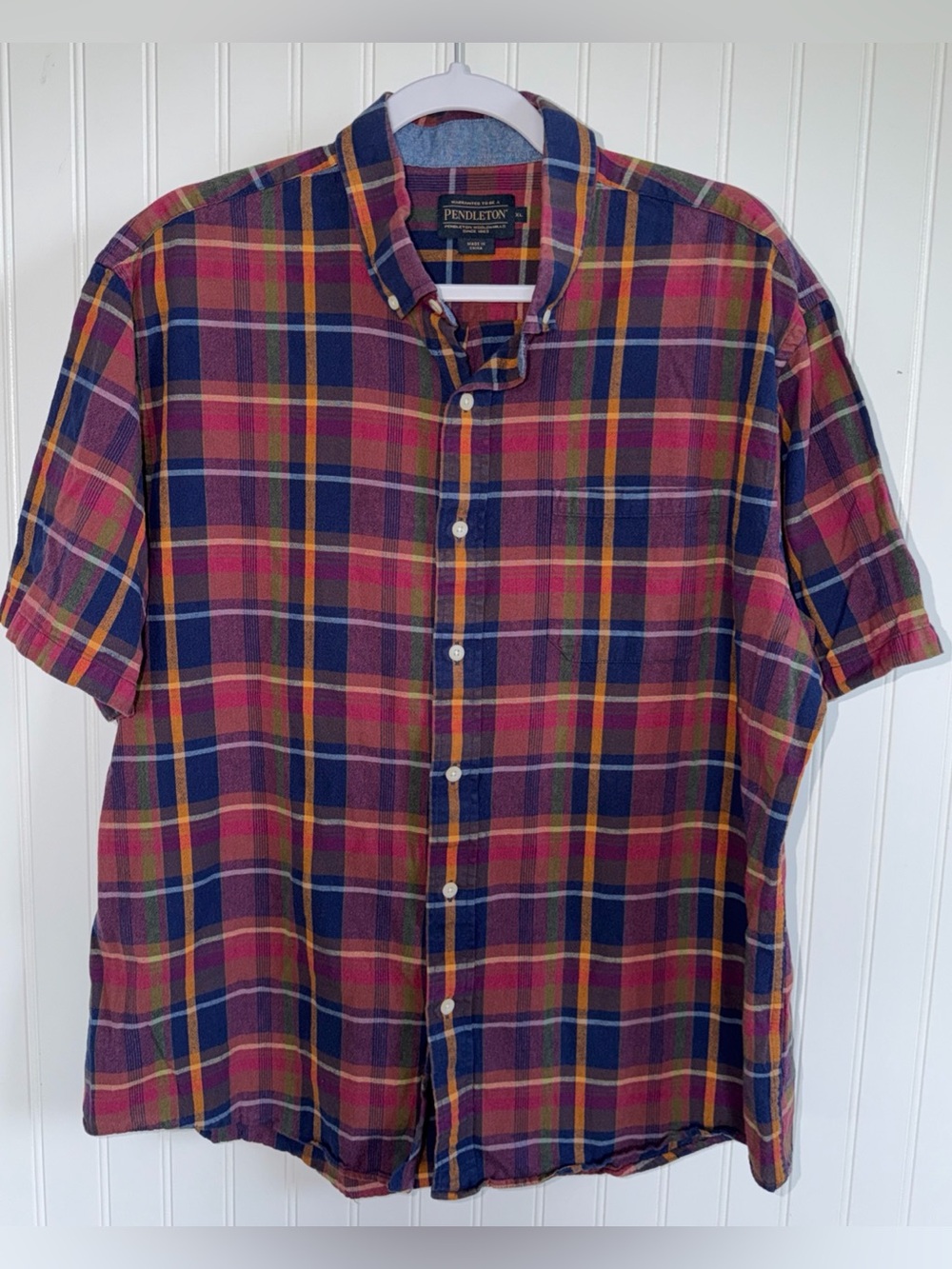 Pendleton Short-Sleeve Plaid Button-Down Shirt Men’s‎ XL Cotton Multicolor Plaid